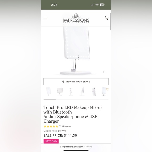 Impressions Touch Pro LED Makeup Mirror with bluetooth+speakerphone+USB - Picture 3 of 5